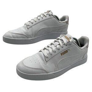 Puma Shuffle Sneaker Mens 9 Women 10.5 White Gold Logo SoftFoam Comfort Athletic